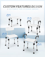 Sangohe Shower Chair for Inside Shower - Heavy Duty Shower Seat with Back - Height Adjustable Shower Chair for Bathtub with Arms for Handicap - FSA/HSA Eligible Shower Seats for Elderly, 796C