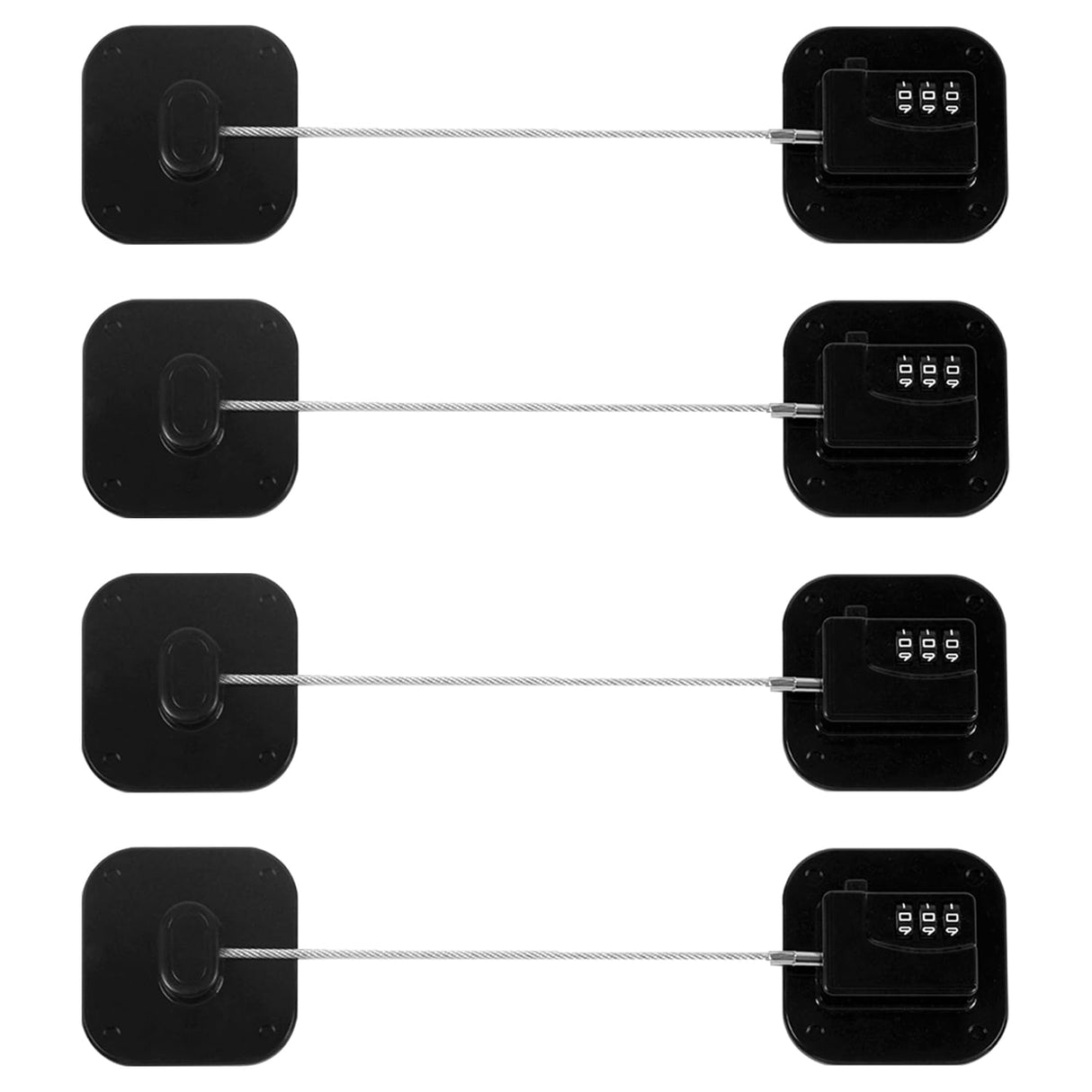 Refrigerator Lock, Heavy Duty Fridge Lock, Combination Lock for Refrigerator Cabinets, Drawers, Safety Lock, Easy Install No Keys Needed (Black-4Pack)