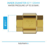 Bächlein Universal Non-Return Valve - Brass Non-Return Valve with G1 Inch Female Thread on Both Sides - Stainless and Watertight Non-Return Valve for a Safe Drinking Water System