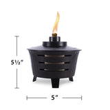 TIKI Mini Fire Pit Tabletop Torch 2-Pack, Outdoor Decorative TIKI Torch for Patio, Backyard, and Garden, Black Metal Tabletop Flame Torch, Includes Long Lasting Wick and Snuffer