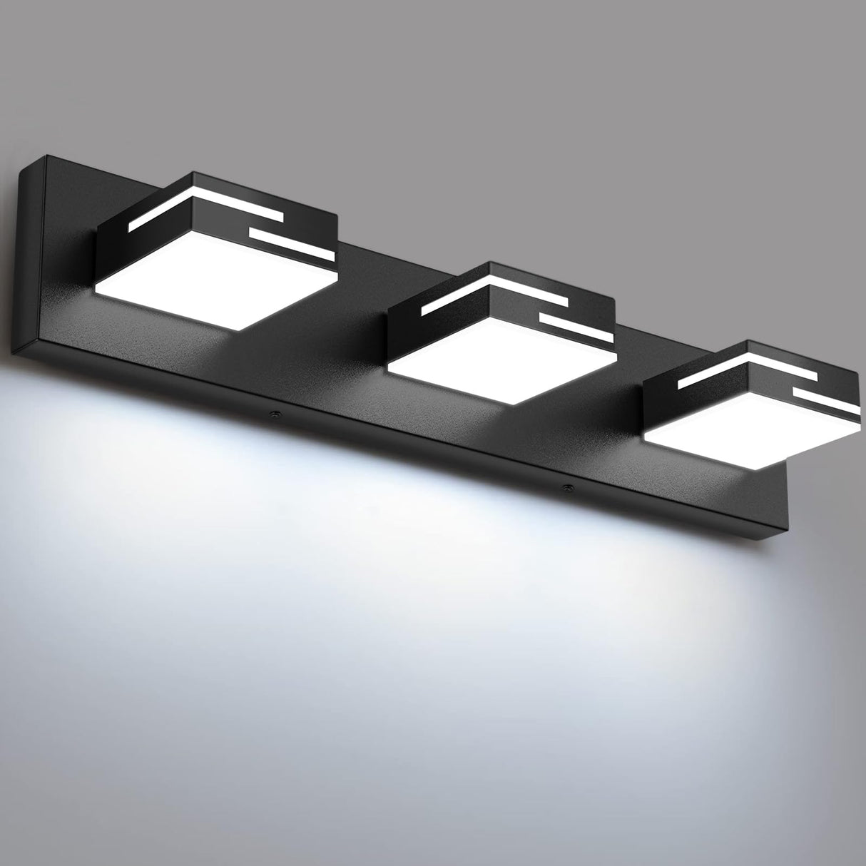 LKHF LED Modern Bathroom Vanity Light Fixtures, Dimmable Matte Black Vanity Lights for Bathroom Lighting Fixtures Over Mirror, with 360° Rotatable Acrylic Heads 3-Light 22-inch (Cool White 6000K)