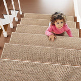PADOOR Non Slip Stair-Treads, Rubber Backing Stair-Runners for Wooden Steps, 7PCS Residue Free Carpet Stair Treads for Kids and Dogs 8"x30" Beige