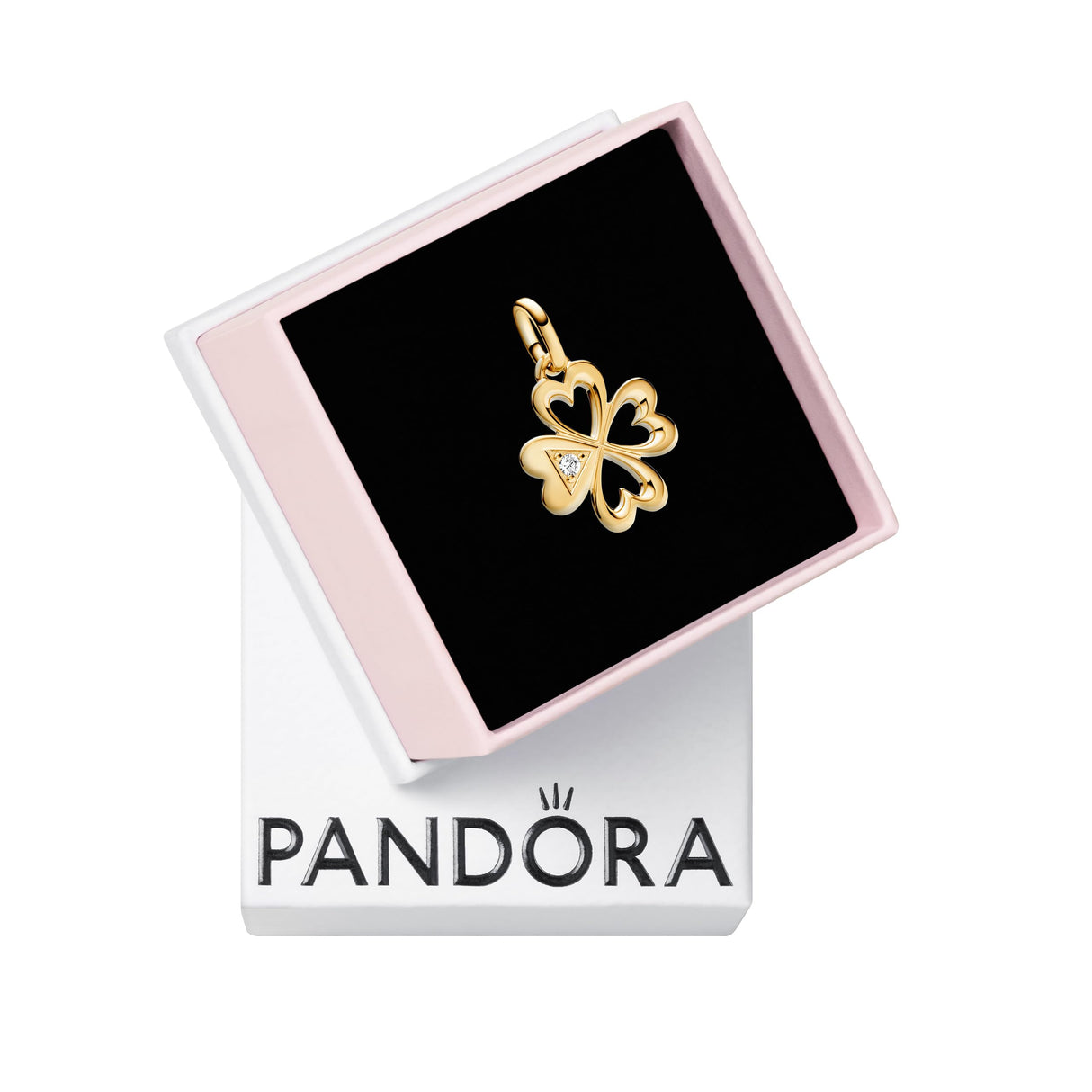 PANDORA Heart Four-Leaf Clover Medallion Charm - Bracelet Charm ME Bracelets - 14k Gold with Clear Cubic Zirconia - Gift for Her - Jewelry for Women with Gift Box