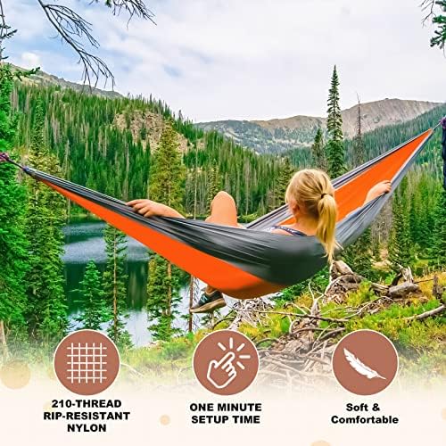 SZHLUX Camping Hammock Double & Single Portable Hammocks with 2 Tree Straps, Great for Hiking,Backpacking,Hunting,Outdoor,Beach,Camping