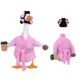 yuboo 23 Inch Pink Lady Porch Goose Outfits, Bathrobe Porch Goose Statue Costume with Cute Curlers and Coffee Cup, Funny Summer Lawn Yard Garden Patio Decor, Cute Goose Clothes Cement