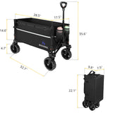 ROSONG Collapsible Wagon Cart with Wheels Foldable - Folding Utility Heavy Duty Wagons Carts for Grocery Sports Garden Shopping Camping Wheelbarrows (Black, 120L)