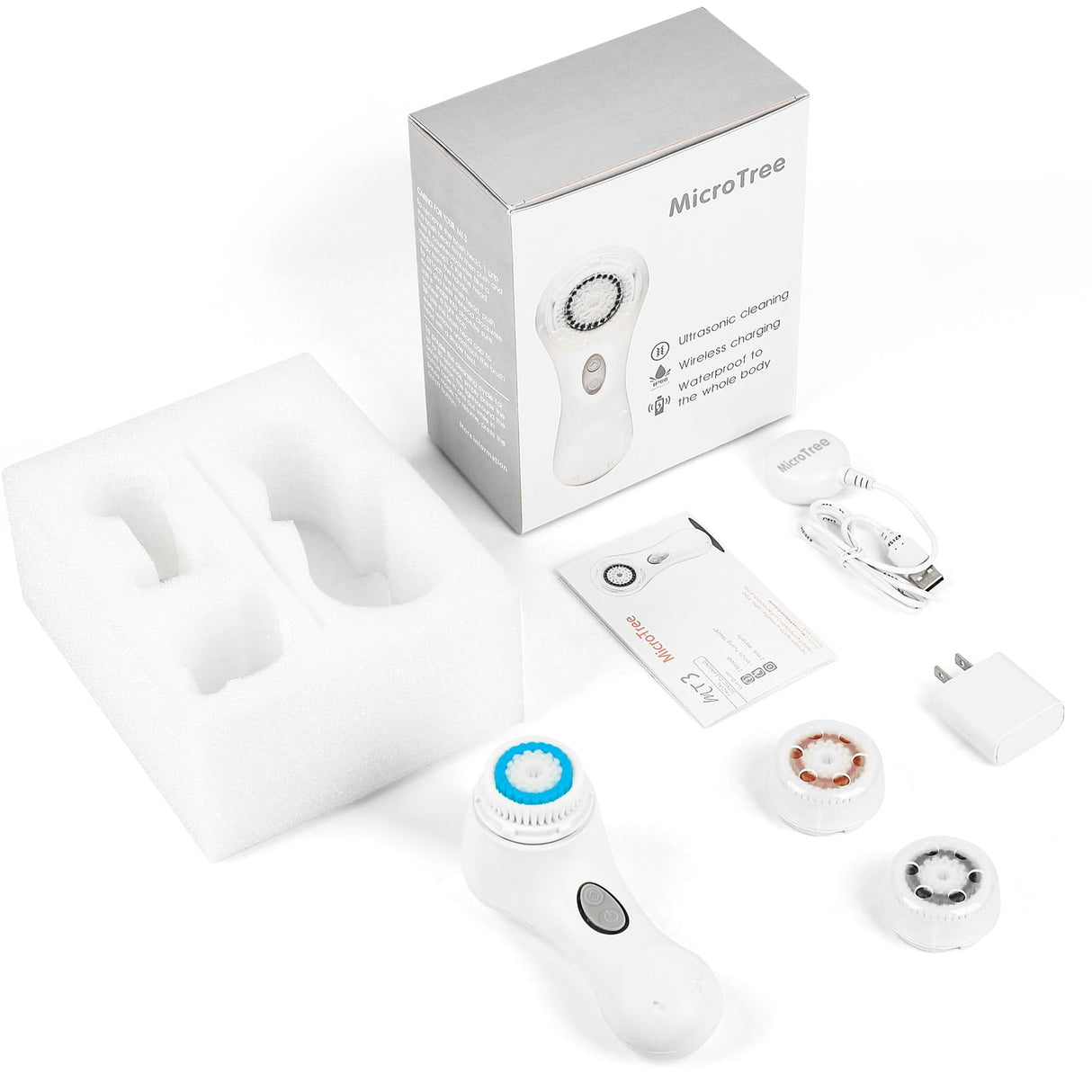 Facial Cleansing Brush, Sonic Face Scrubber Exfoliator for Women Skin Care Deep Cleaning Exfoliating, Rechargeable Waterproof Electric with 2 Speeds for Home & Travel(White)