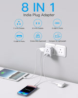 2 Pack US to India Plug Adapter, HANYCONY Type D Travel Plug Adapter with 4 Outlets 4 USB Charger (2 USB C Ports), India Power Adapter for USA to India, Bangladesh Maldives Pakistan Nepal Sudan