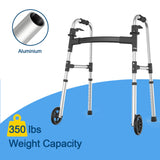 Loyoda Walkers for Seniors, FSA/HSA Eligible Folding Walker with Ski Glides 5'' Front Wheel Medical Lightweight Walker Height Adjustable Aluminum Standard Walker for Handicap and Adults (Silver)