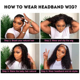 Headband Wig Human Hair Deep Wave 20 Inch Glueless None Lace Front Wigs Machine Made Half Wigs for Black Women 150% Density Deep Curly Wave Headband Wigs Human Hair Natural Color