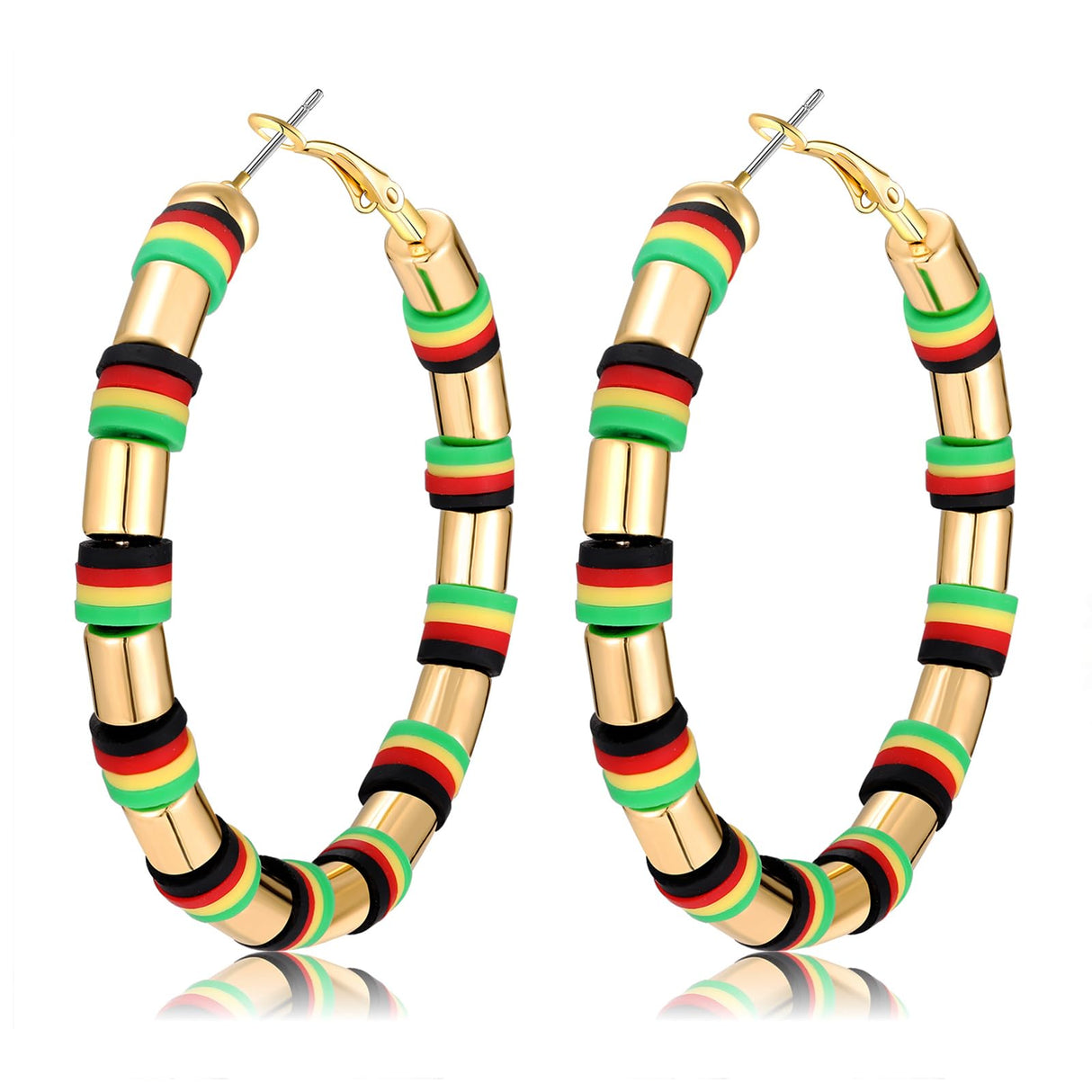 African Earrings Juneteenth Earrings for Black Women Red Black Yellow Green African Hoop Earring Black History 1865 Earring Ethnic Africa Hoop Independence Day Jewelry(B)