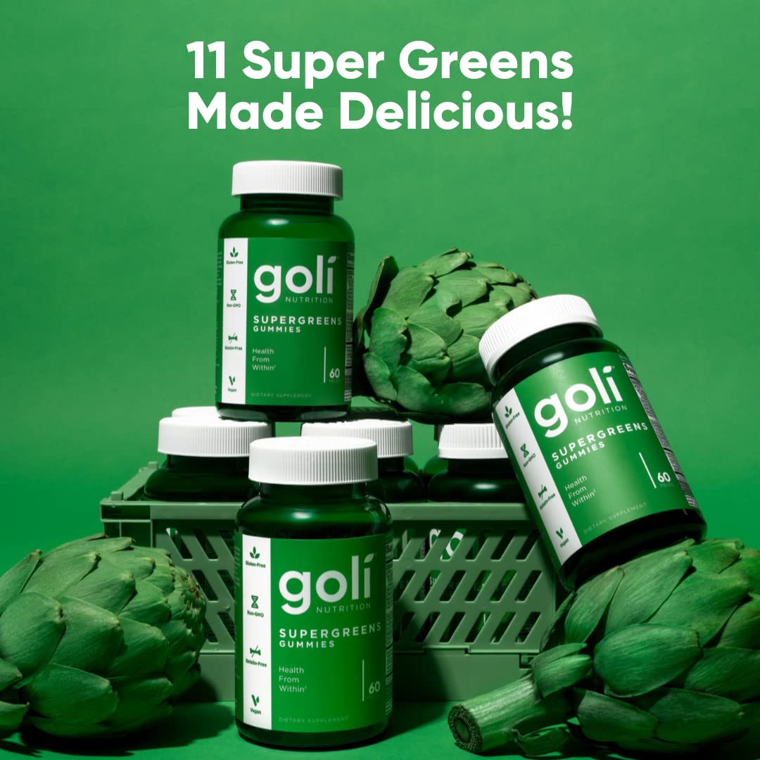 Goli SuperGreens Vitamin Gummy - 120 Count - Essential Vitamins and Minerals - Plant-Based, Vegan, Gluten-Free & Gelatin Free - Health from Within, Pack of 2