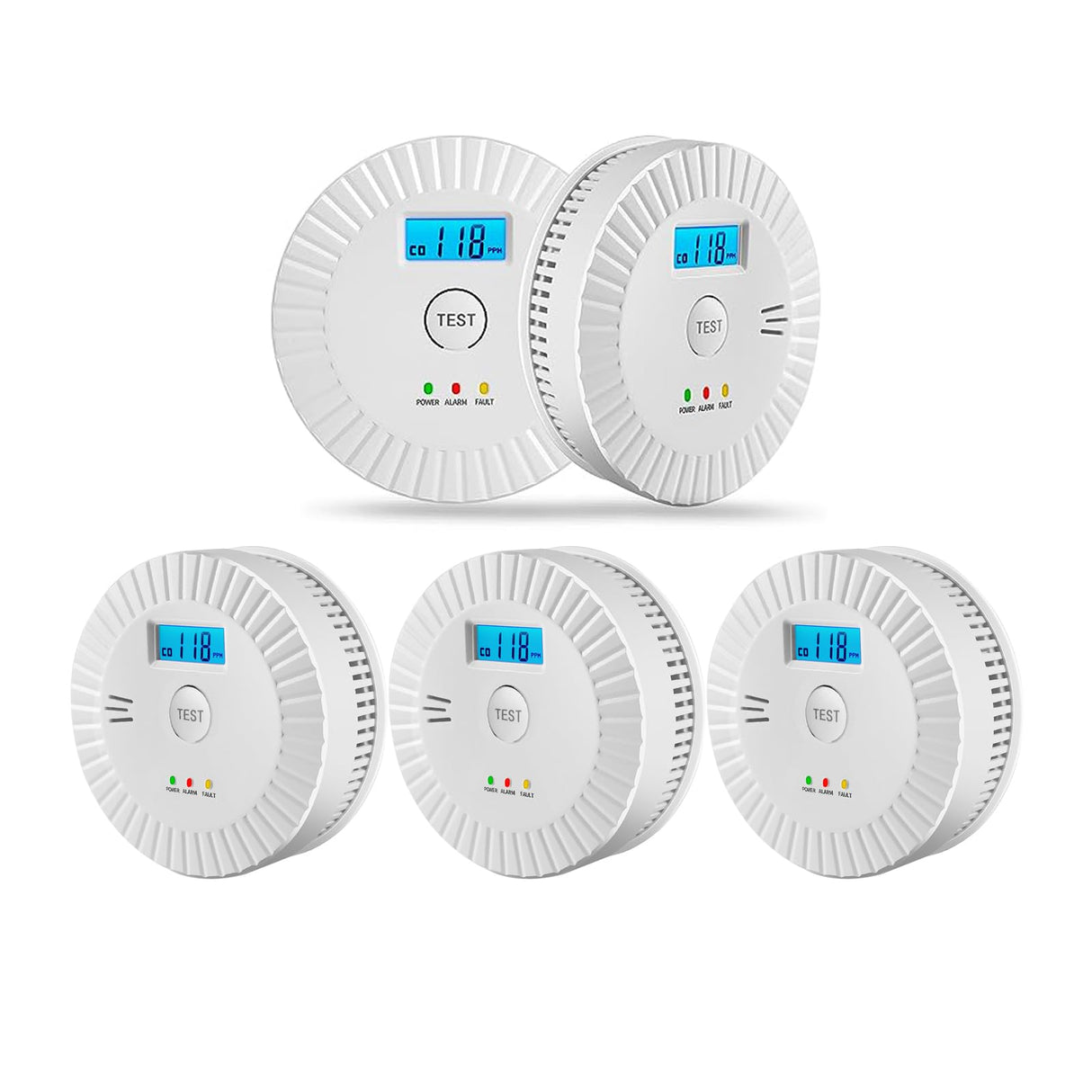 5 Pack Smoke Detector Carbon Monoxide Detector Combo Battery Powered,Carbon Monoxide Detector Smoke Alarm with Test Button,Fire Alarm with Digital Display for Home,Kitchen