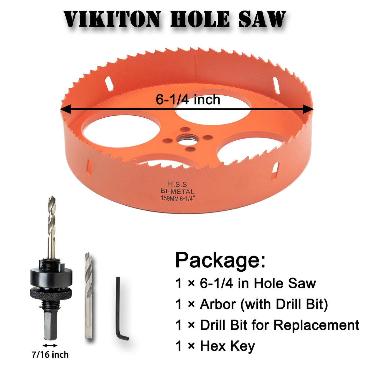 VIKITON 6-1/4 inch Hole Saw with Arbor for Metal Wood Plastic, 159mm Bi-Metal Hole Cutter for Different Project with Smooth and Flat Drilling Edge, Fast Chip Removal
