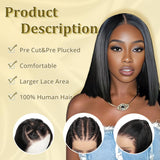 GUDOZO 14 Inch Human Hair Bob Wig - 9x6 Glueless HD Lace Front, Pre-Plucked, Pre-Cut, 200% Density Short Straight for Black Women