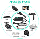 Universal Power Supply 3V~24V 3A 72W Adjustable Variable 3V 5V 9V 12V 18V 20V 24V AC/DC Adapter Charger, 100V-240V AC to DC Converter with 14 Tips, Polarity Converter and 4-Way Power Splitter Cable
