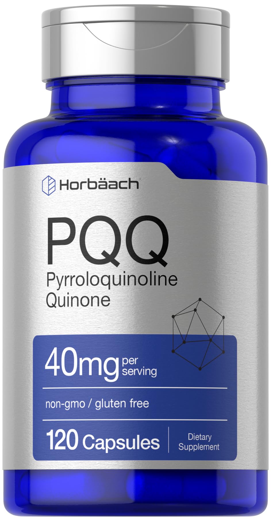Horbäach PQQ Supplement 40 mg | 120 Capsules | Maximum Strength | Non-GMO and Gluten Free Supplement | Pyrroloquinoline Quinone Disodium Salt