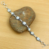 Natural Moonstone 925 Silver Plated Round Gemstone Link Bracelet for Women