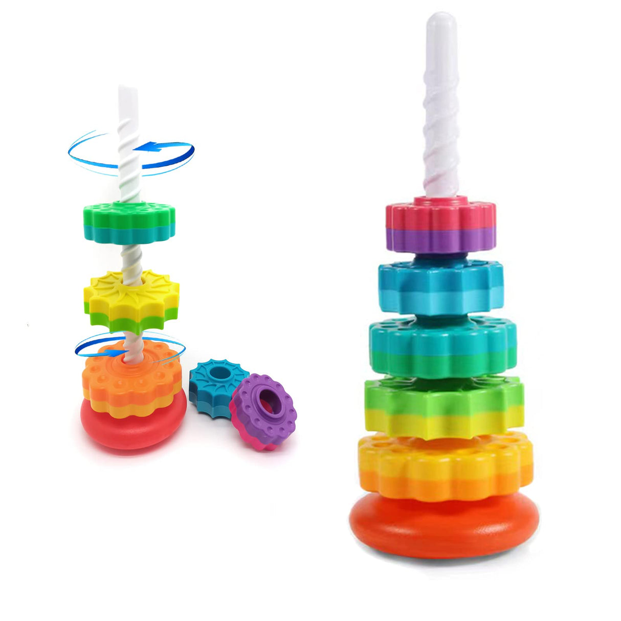 LUCKFUTURE Spinning Stacking Toys, Educational Toddler Toy Stacking Rings Baby Toys, Montessori Toy for Girls and Boys, Spin Gears Christmas Birthday Gift for 1-3 Year Old