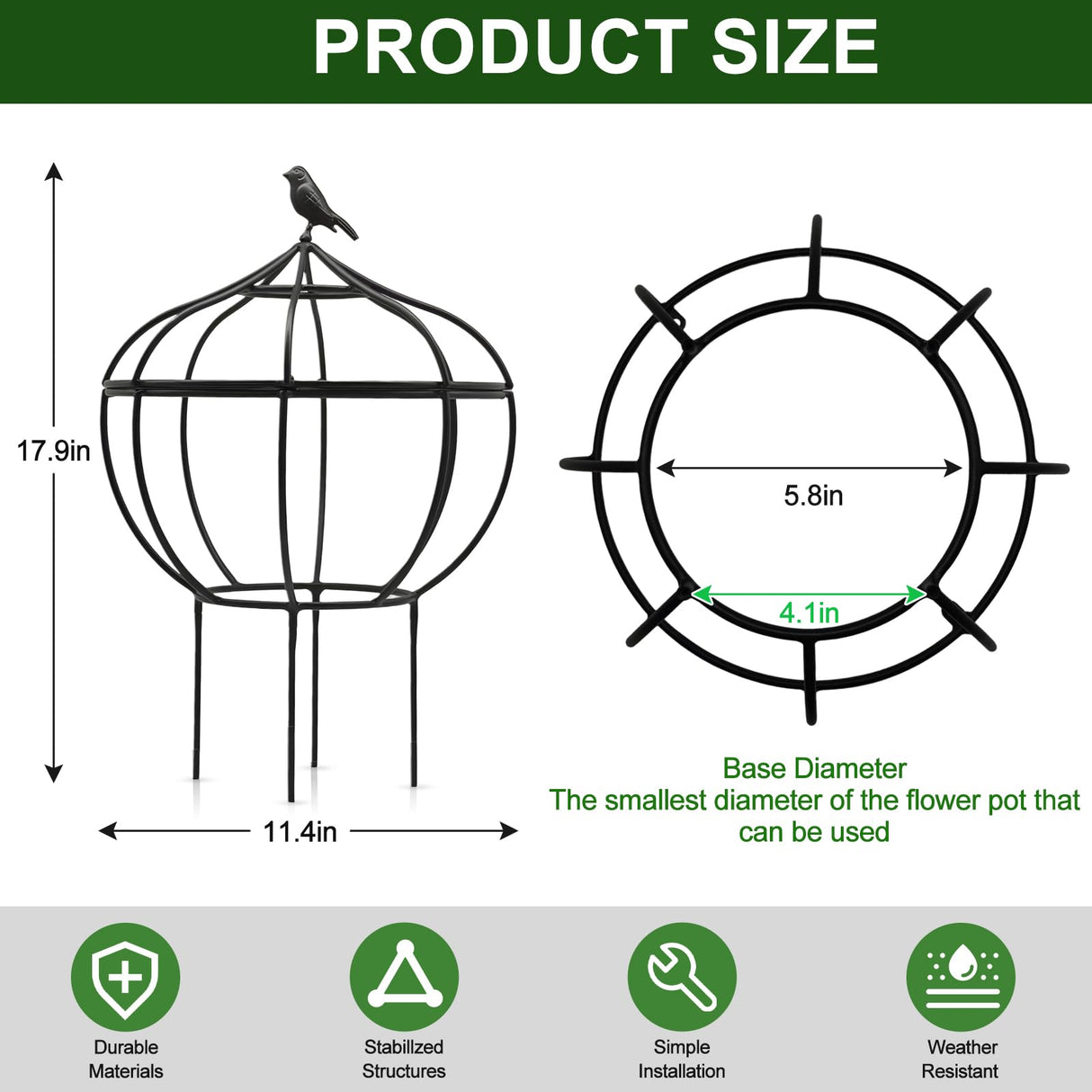 aboxoo Sturdy Metal Garden Obelisk Trellis, 11.5"x11.5"x18" Plant Support