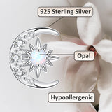 YZSFMZGE Moon and Star Earrings 925 Sterling Silver Opal Stud Earrings for Women - Hypoallergenic Sun and Crescent Moon Jewelry Gift for Sensitive Ears