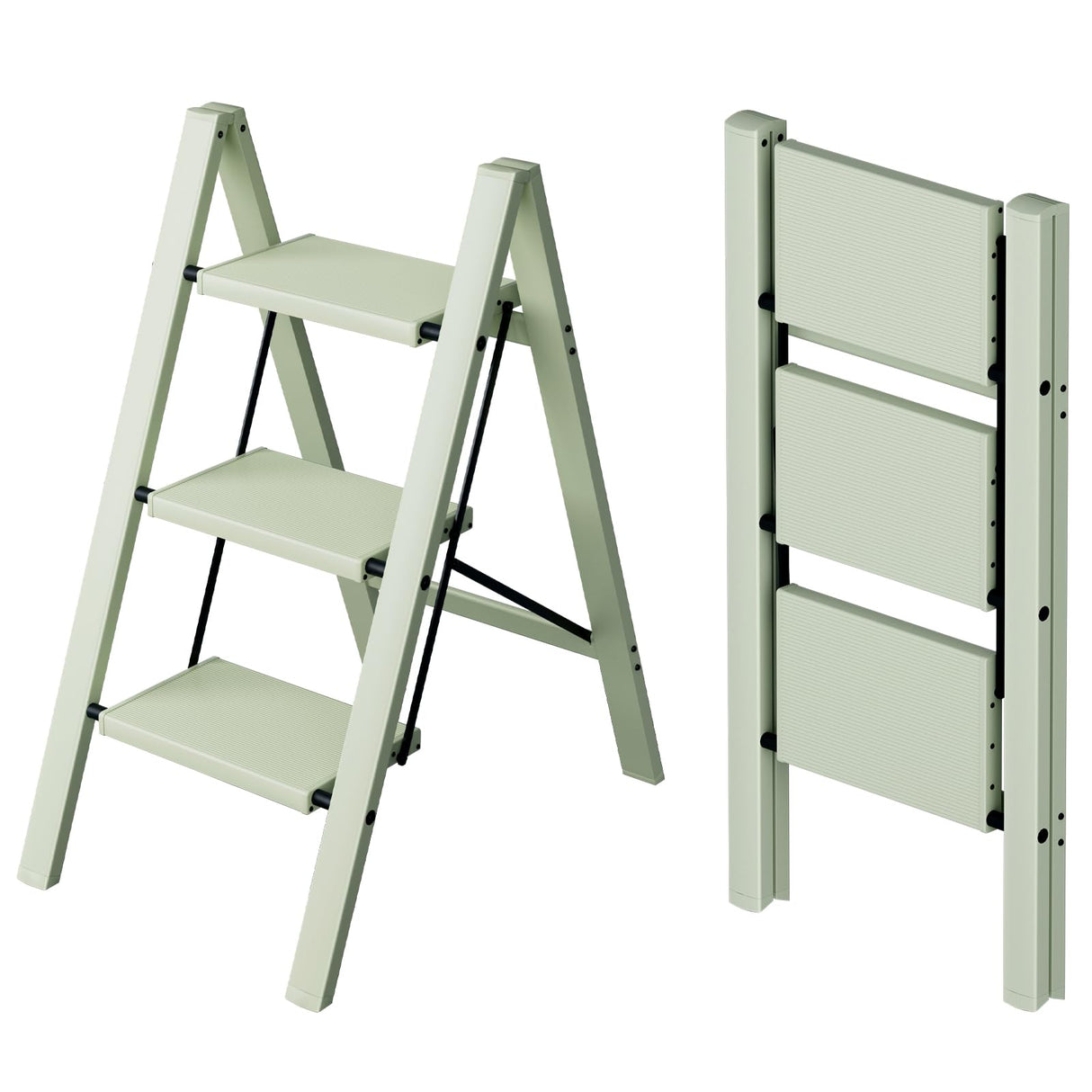 Taranta 3 Step Ladder,Aluminum Lightweight Folding 3 Step Stool with Anti-Slip Wide Pedal,330lbs Capacity Step Ladder for Household,Kitchen,Office - Fairyland Green