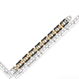 COOLSTEELANDBEYOND Men's Tri-Tone Bike Chain Link Bracelet, Silver Black and Gold, Large Motorcycle Link with Fold Over Clasp, Biker Punk Jewelry Gift