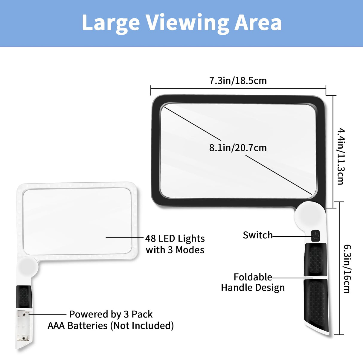 5X Magnifying Glass with Light, Lightweight Full Page Magnifier for Reading, Large Lighted Magnifier with 48 LED Light and Anti-Glare Lens, Ideal Gift for Seniors, Macular Degeneration, Low Visions
