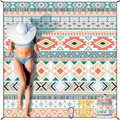 Beach Blanket Waterproof Sandproof Extra Large Beach Mat 79" X 83"/120"x108"for 1-8 Adults Quick Drying Durable Outdoor Picnic Mat for Beach Travel Camping Hiking