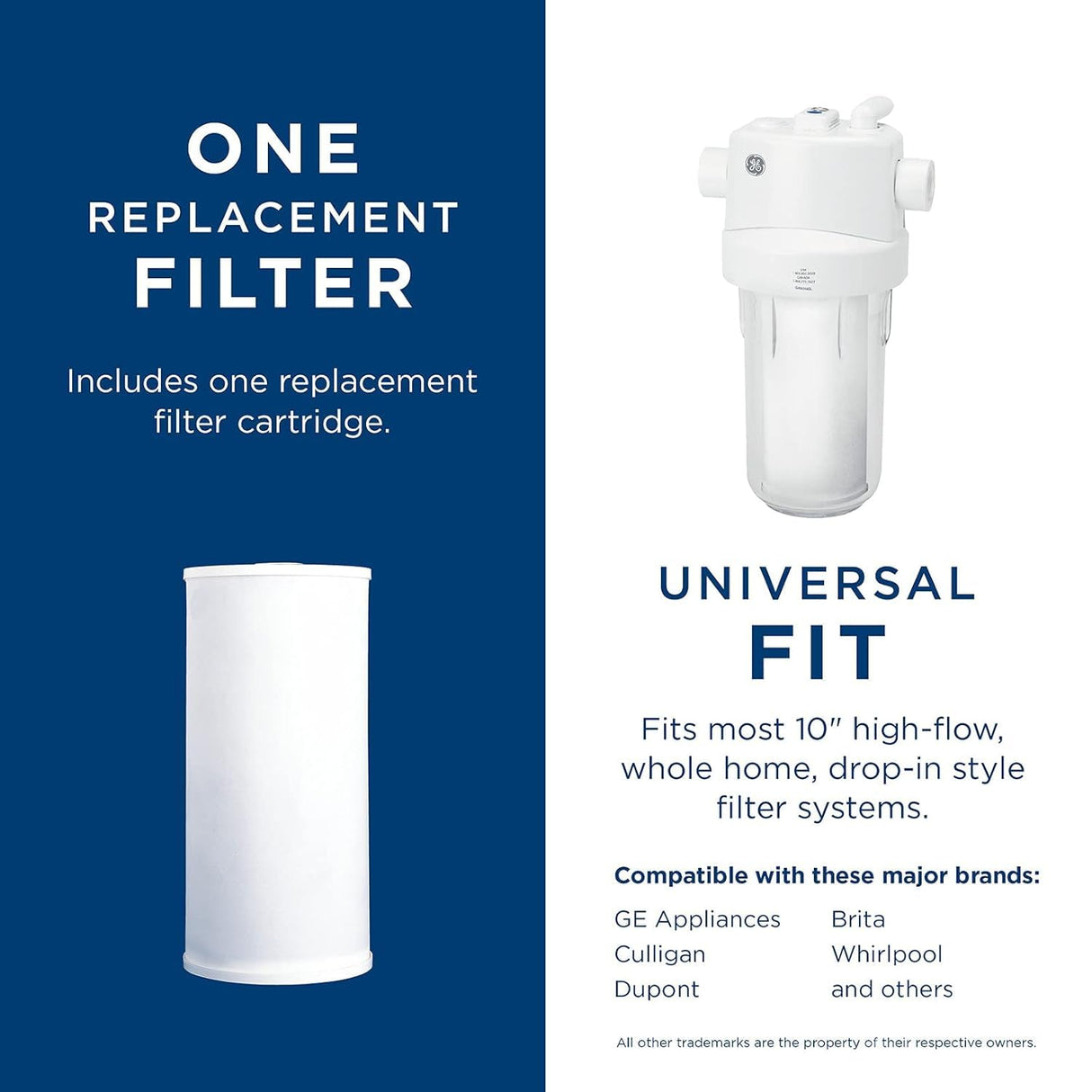 GE FXHTC Whole House Water Filter | Replacement for Water Filtration System | NSF Certified: Reduces Chlorine, Sediment, Rust & Other Impurities | Replace Every 3 Months for Best Results | 1 Filter