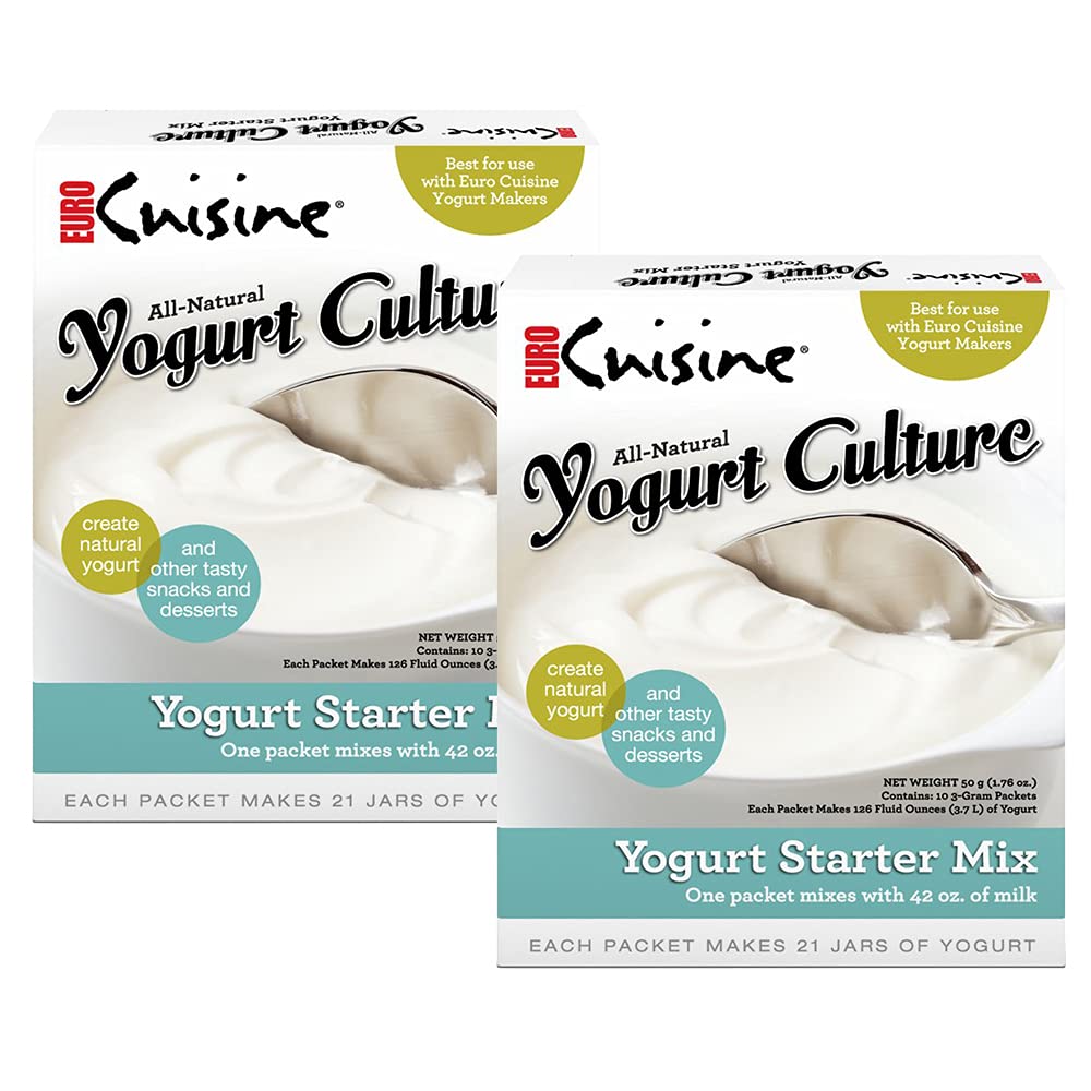 Euro Cuisine RI1020 All Natural Yogurt Culture Starter, for Dairy Free, Whole Milk, Protein Yogurt, Probiotic Yogurt Pouches for Homemade Yogurt 2pack
