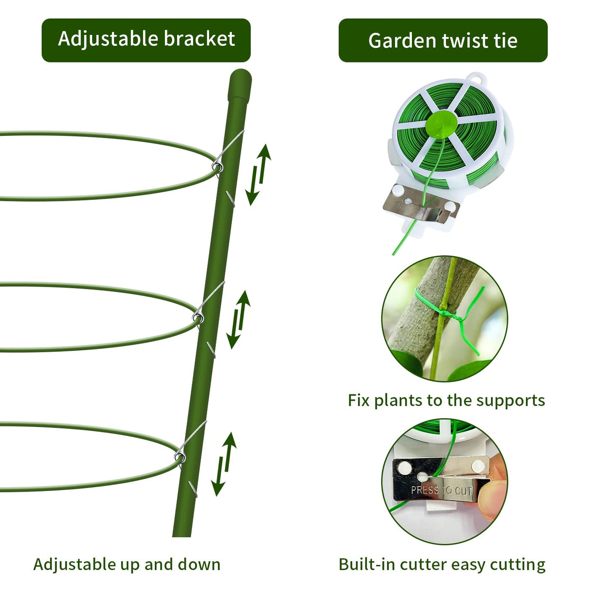 Hoyejyou 4 Pack Tomato Cage for Garden Plant Support, 18 inches Small Tomato Cages Tomato Trellis with Adjustable Rings, Plant Stakes for Peony Support, Tomato Stakes Rings for Climbing Plants