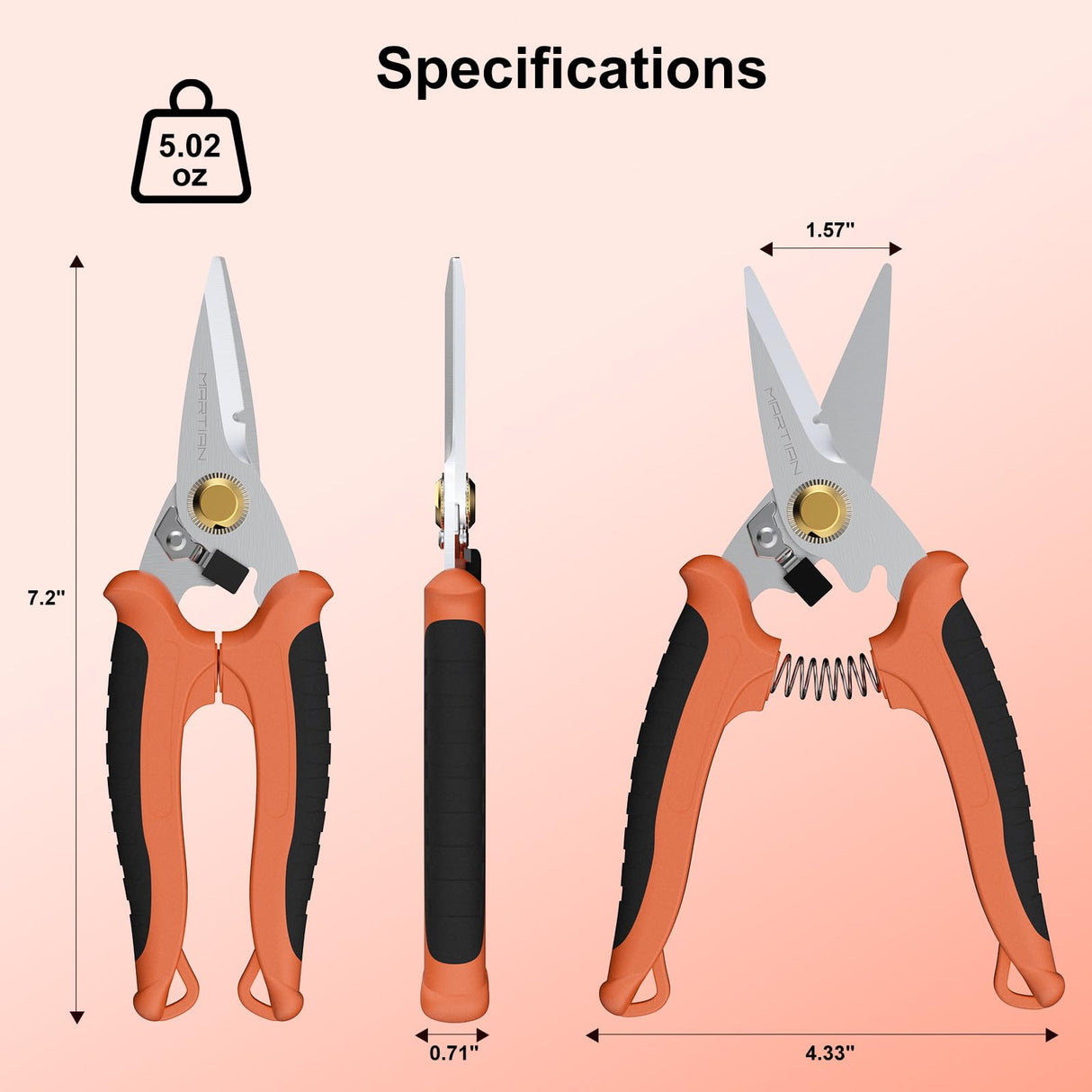 Martian 7" Heavy Duty Garden Shears, Sharp Pruning Shears for Gardening
