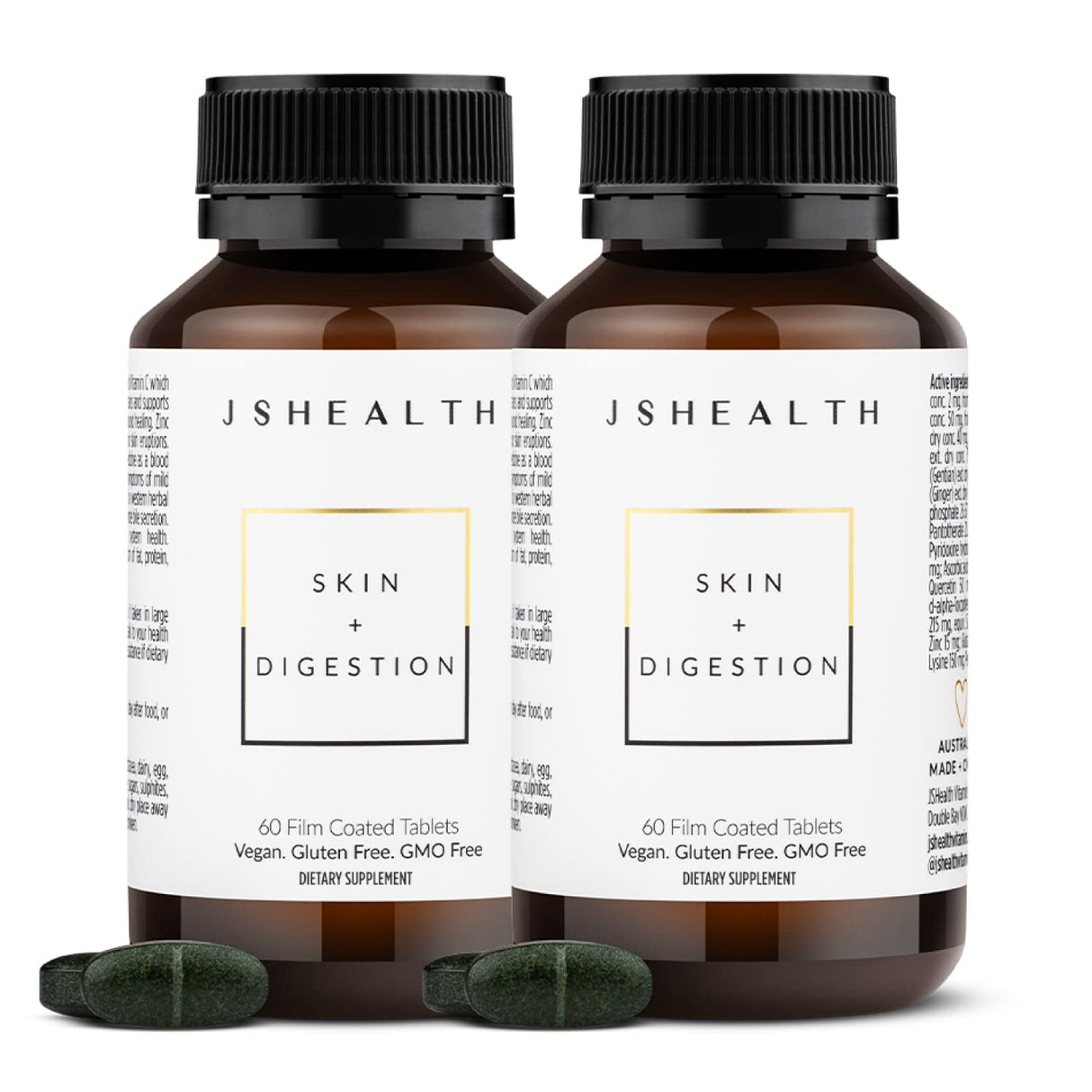 JSHealth Vitamins Skin and Digestion Formula Skin Vitamins | Clear Skin Supplement with Zinc for Acne | Acne Supplements for Clear Healthy Skin | Acne Treatment for Teens and Adults | 120 Count