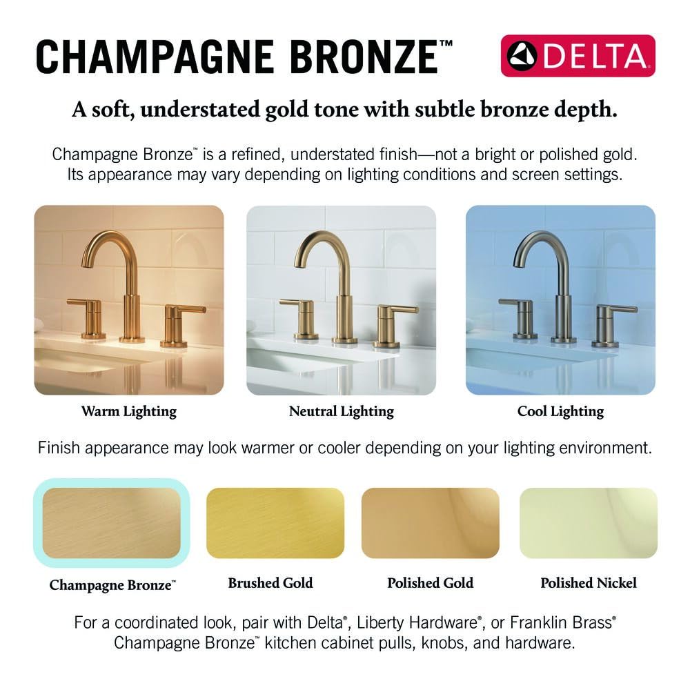 Delta Arvo Brushed Gold Faucet 3 Hole, 8 Inch Widespread Bathroom Sink Faucet for Vanity, Push-Pop Drain Assembly, Champagne Bronze 35840LF-CZ