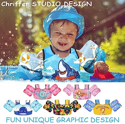 Chriffer Kids Swim Vest Life Jacket for 22-66 Pounds Boys and Girls, Toddler Floaties with Shoulder Harness Arm Wings for 2,3,4,5,6,7 Years Old Baby