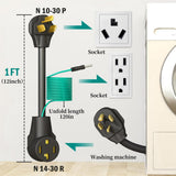 Strightinc 4 Prong to 3 Prong Dryer Plug Adapter with Green Ground Wire, Connects 4-Prong New Dryer Female to 3 Prong Old Dryer Male Receptacle, 10-30P to 14-30R Dryer Adapter