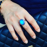 FUN JEWELS Antique Silver Plated Color Change Mood Ring Size Adjustable