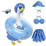 Hawaiian Porch Goose Outfits with Hat Sunglasses & Swim Ring, Summer Bikini Goose Swimsuit Clothes Costume Fits 23" Cement Geese Statue, Summer Garden Lawn Patio Yard Outdoor Decor (Summer style-Blue)
