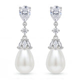 SWEETV Silver Pearl Drop Dangle Earrings for Women
