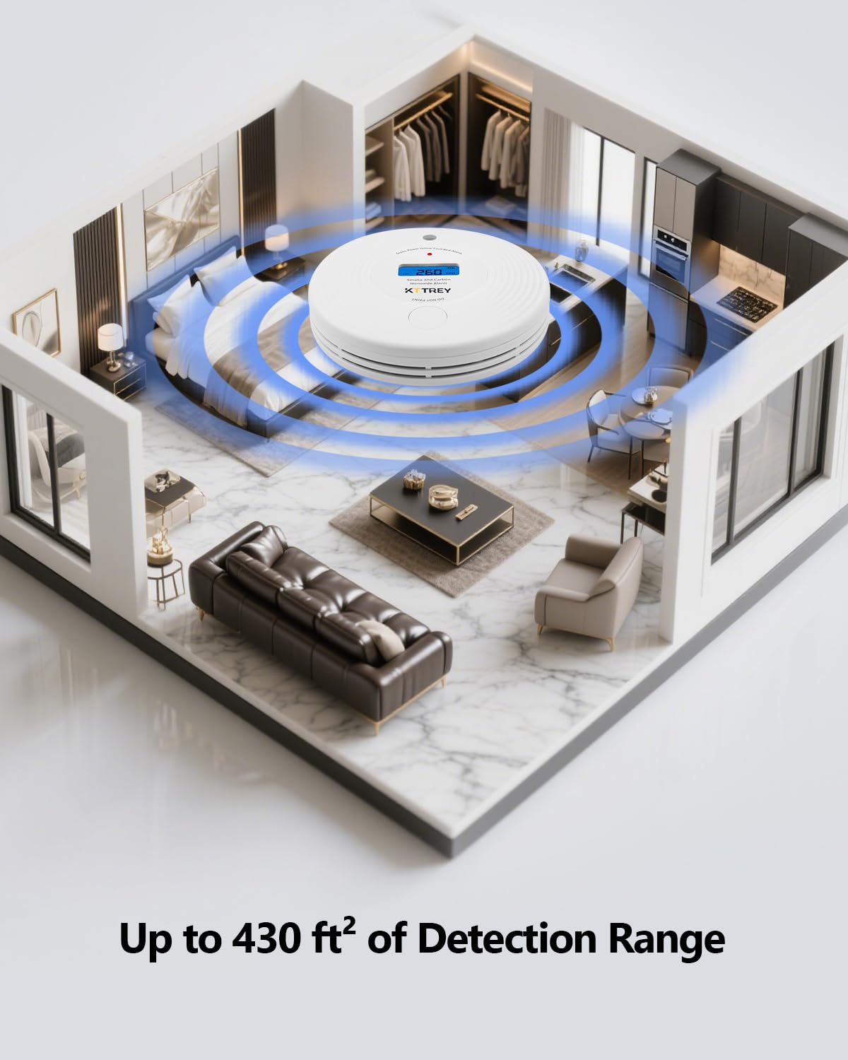 Smoke and Carbon Monoxide Detector, 10 Year Battery Operated Combo Smoke Alarm and CO Monitor with Digital Display and LEDs, Portable Combination Detector for Home and Travel