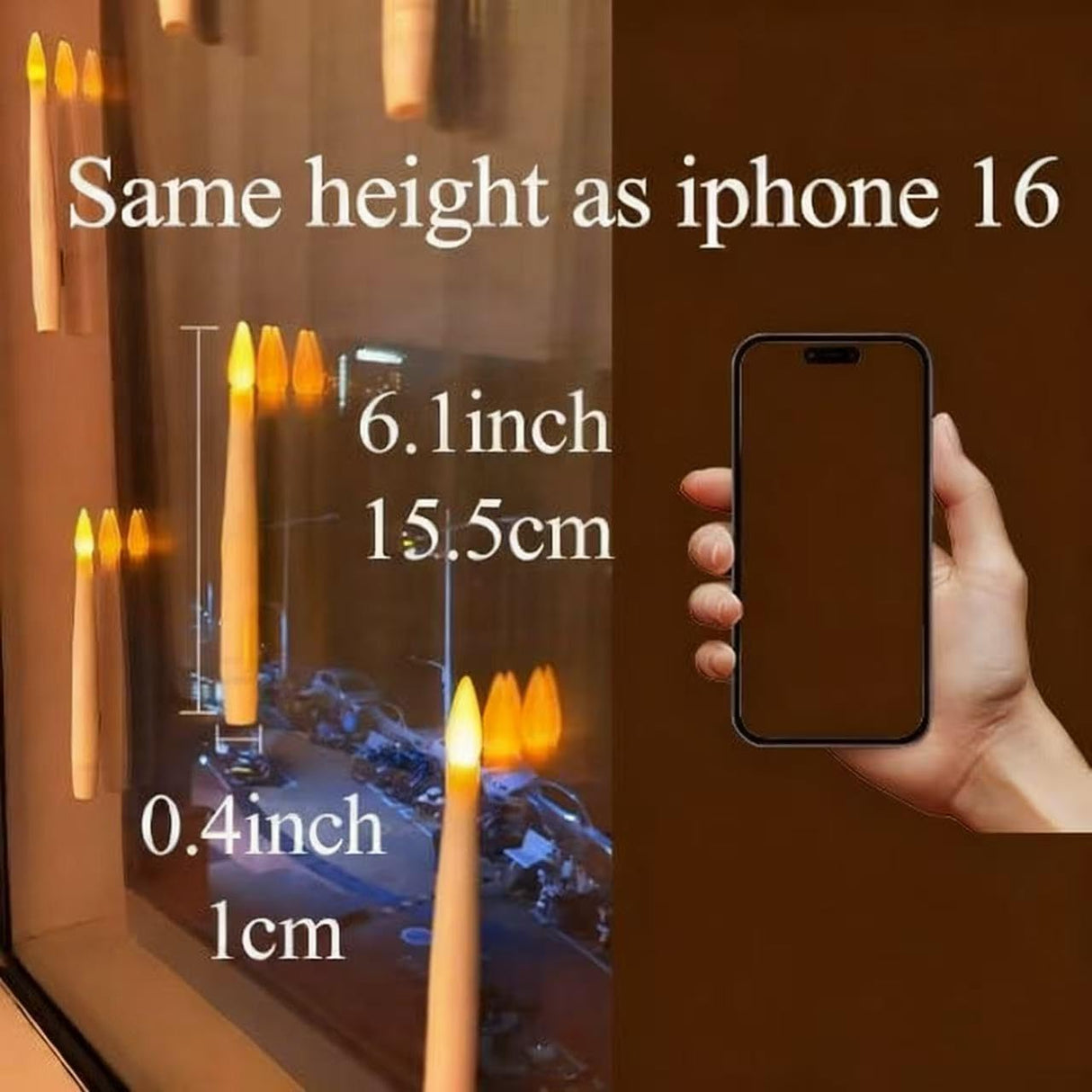 JMTONE Window Candles with Light Sensor Dusk to Dawn, 14PCs Window Candles Battery Operated with Nano Adhesive Strip, 6.1" Flameless Taper Candle for Halloween, Christmas, Xmas Holiday Home Decor