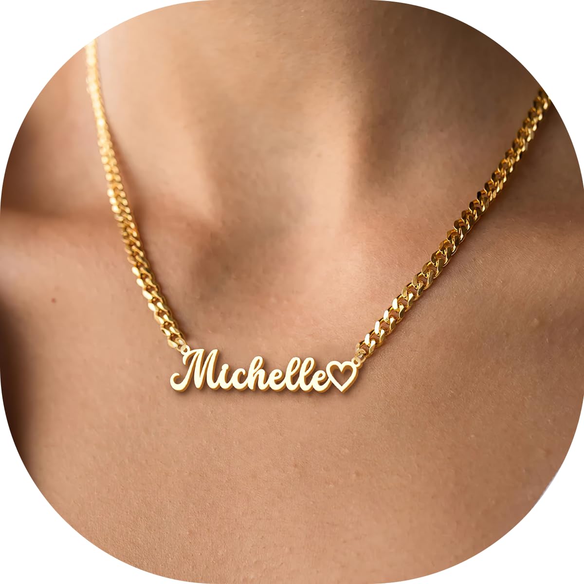 KUKULIKI Custom Name Necklace Personalized Heart Symbol, 18K Gold Plated Handmade Personalized Necklaces for Women, Customized Jewelry Birthday Gifts