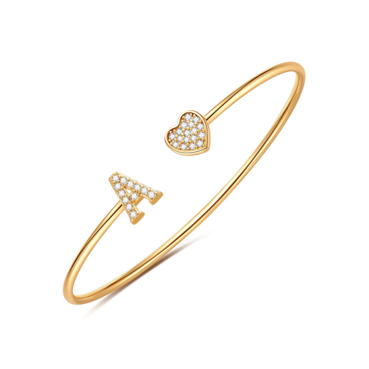 Gold Bangle Bracelets for Women Girls - 14K Gold Plated A Initial Bracelet for Women Gold Bracelets for Women Initial Bracelet for Girls Heart Gold Bangles for Women Bracelets for Teen Girls Gifts