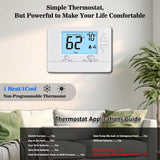 NonProgrammable Thermostat for Home, Digital Energy-Saving Thermostat,Single-Stage Systems, 1 Heat/1 Cool, Easy DIY Install,White Backlight