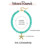 WOWORAMA Boho Chunky Beaded Necklaces for Women Ocean Blue Resin Beads Necklace with Gold Starfish Pendant Necklace Coastal Summer Statement Necklaces Jewelry