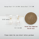 Freshwater Cultured White Baroque Pearl Dangling Drop Earrings for Women