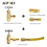 Aupoko R134A Self-Sealing Can Tap with R134A Tank Adapter and Valve Core Remover, 1/4’’ SAE Valve Refrigerant Dispenser with 1/4’’ Female and 1/2’’ Male Adapter, for Air Conditioner Manifold