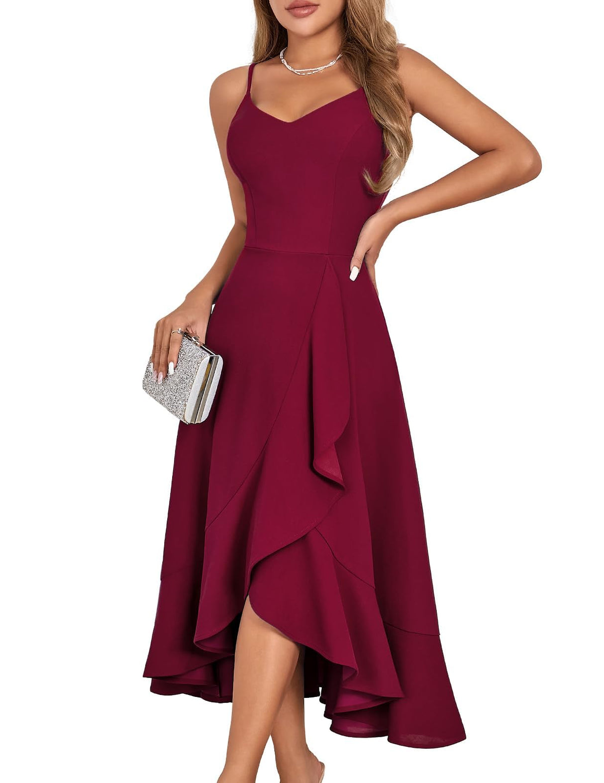 DRESSTELLS Woman's Cocktail Dress, Fall Semi Formal Wedding Guest Christmas Holiday Party Casual Aline Evening Prom Midi Dresses Burgundy M