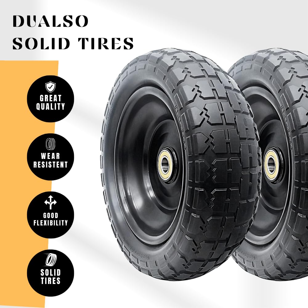 10-Inch Solid Replacement Tire and Wheel 4.10/3.50-4" - Flat Free Tires for Cart, Dolly, Hand Truck, Generator, Lawnmower, Garden Wagon with 5/8” Axle Bore Hole - Double Sealed Bearings (2)